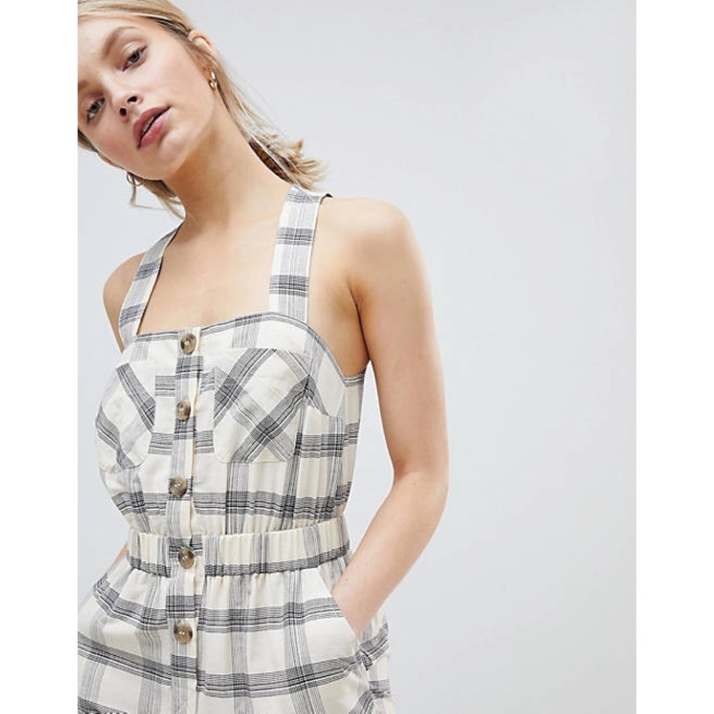 ASOS DESIGN Gray and Beige Plaid Jumpsuit